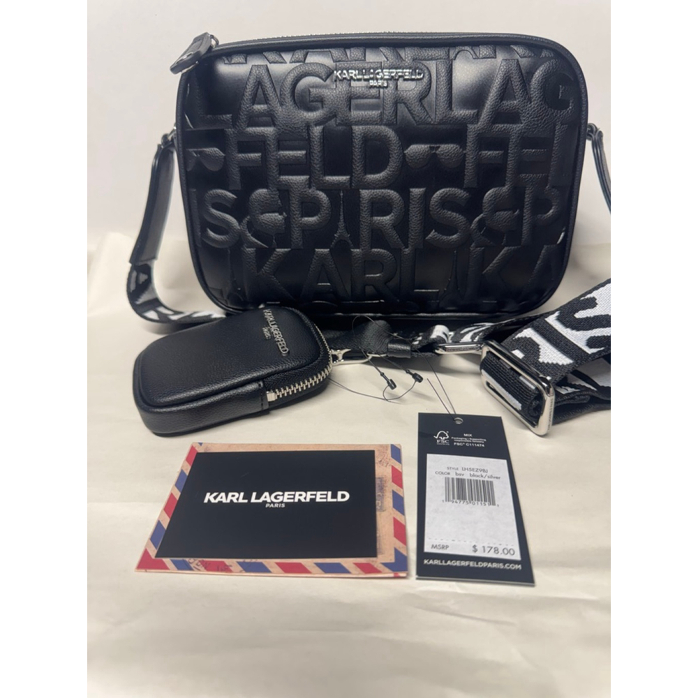 Karl Lagerfeld Paris Crossbody Bag – Black Logo Embossed, Silver Hardware, NWT - Picture 8 of 8